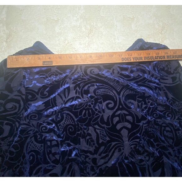 Blue Velvet Burnout Blouse Button Back Closure Long Sleeves Grunge Goth *READ* - Picture 7 of 7